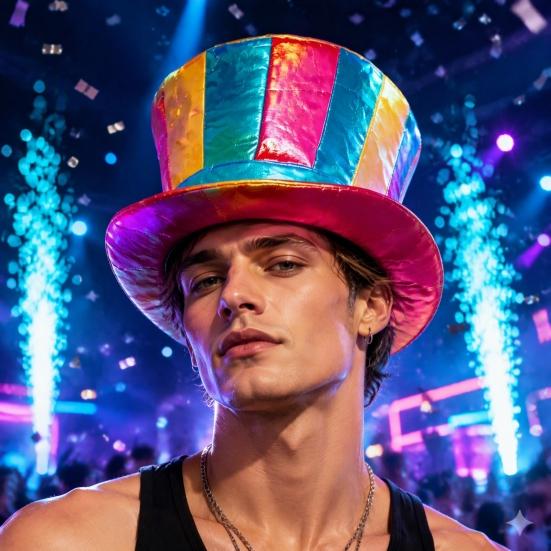 Circus Clown Stage Prop Magician Top Hat, Colorful Glossy Wide Brim Retro Striped Strong Durable Polyester Hat for Halloween Costume, Mardi