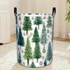 1pc Watercolor Forest Trees Laundry Basket - Freestanding Foldable Hamper with Green/White/Grey Wood Grain-like Tree Ring Pattern, Sturdy Round Clothe