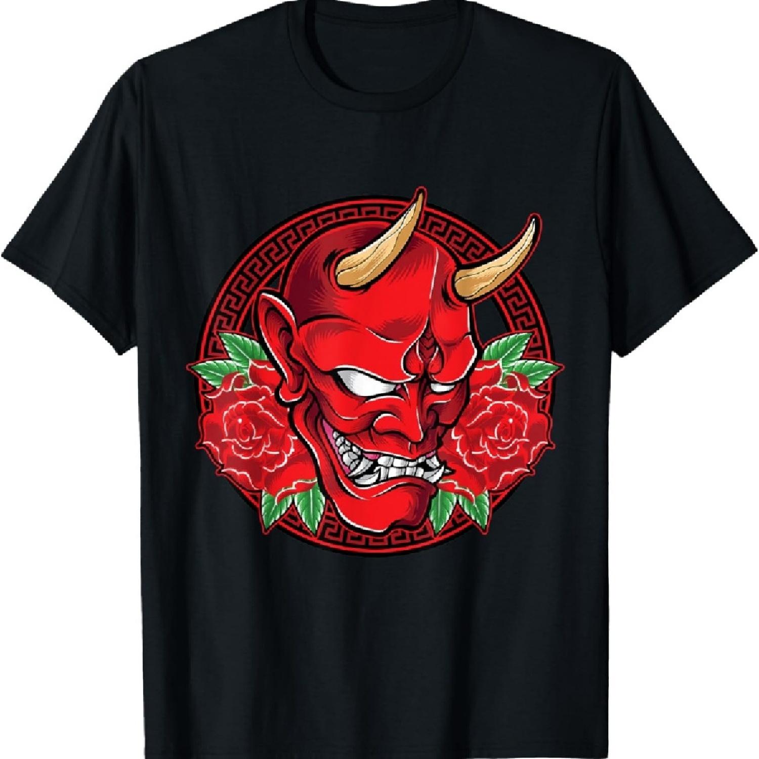 

Японская маска демона, искусство, череп, дьявол, они, футболка в стиле Харадзюку XXXXXL чёрный