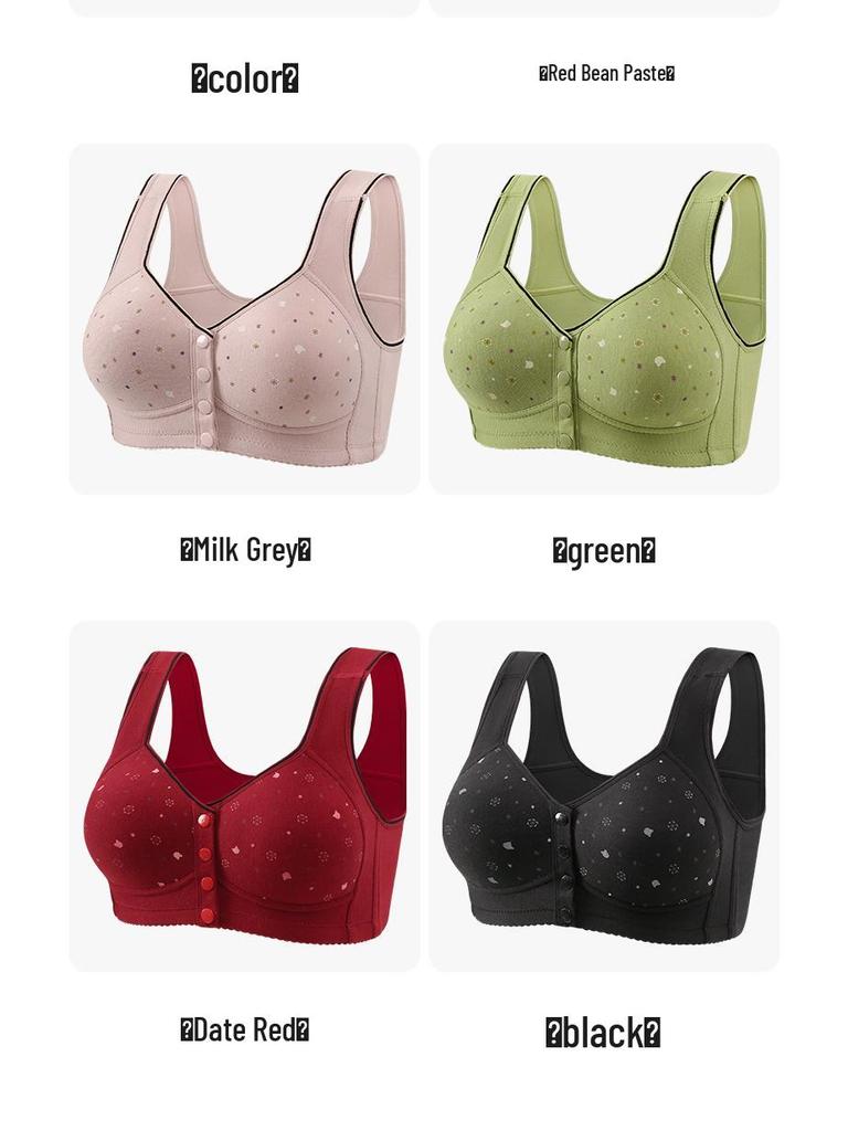 Front Buckle Cotton Bra for Middle-aged & Elderly Women - Breathable, No Underwire, Plus Size