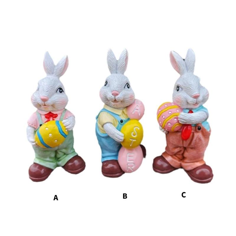 Easters Rabbit Sculpture Colorful Bunnies with Eggs Resins Figurine Statue Ornament for Home and Garden Decoration Gift