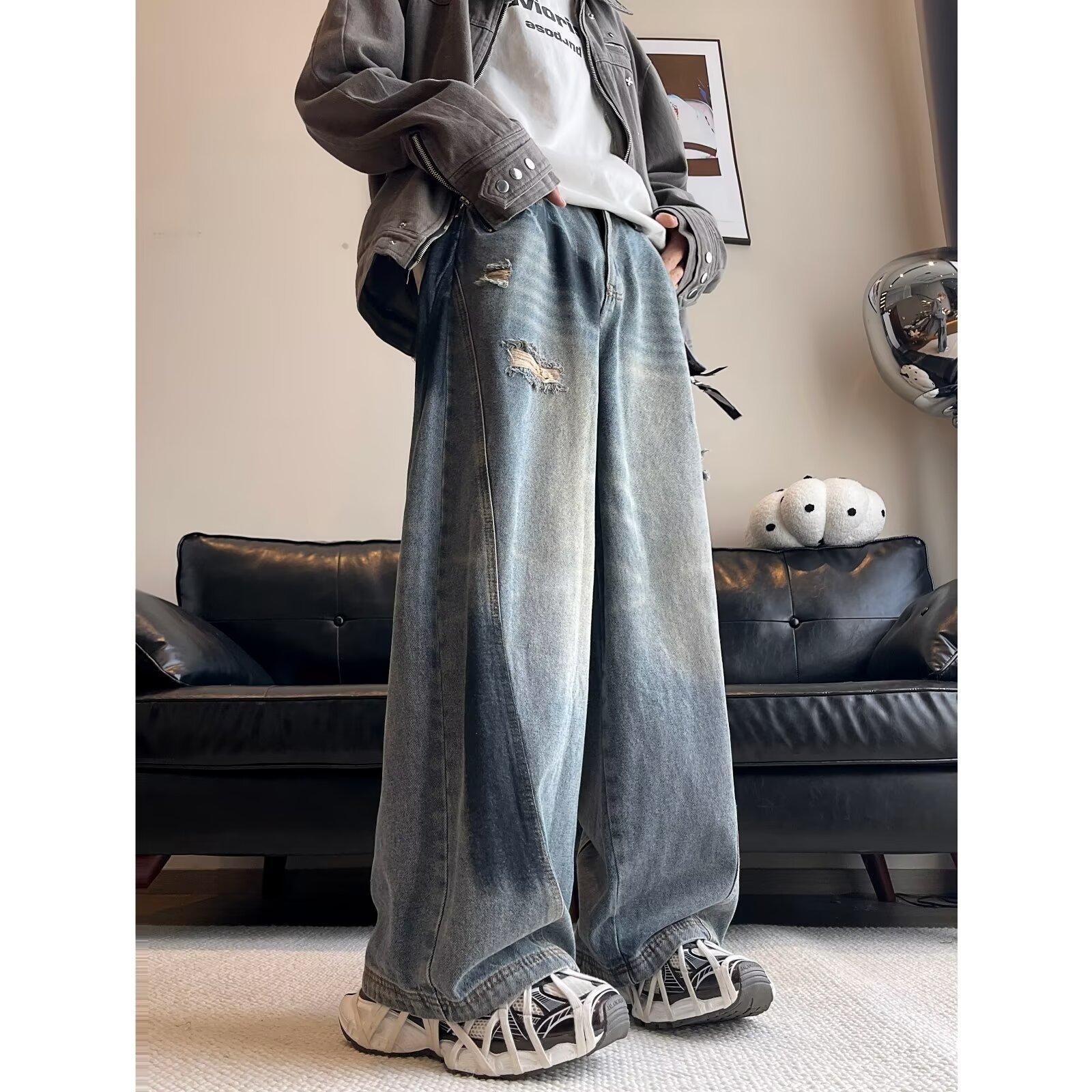 

JYL Men s Straight Jeans American Street Washed Trendy Spring Loose Vibe Casual Denim S безодня