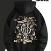 Retro Floral Skull Hand Print Hoodie, Positive Energy Is Contagious, Letter Pattern, Men's Loose Black Gothic Sweatshirt.