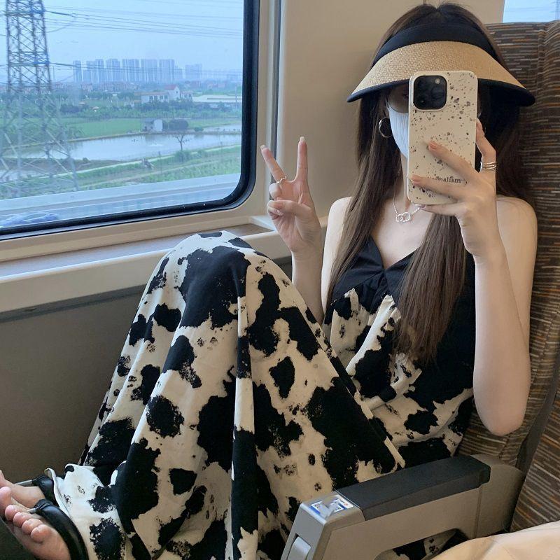 French Hong Kong style retro chic long dress Hepburn style temperament thin black floral suspender dress children summer S чёрный