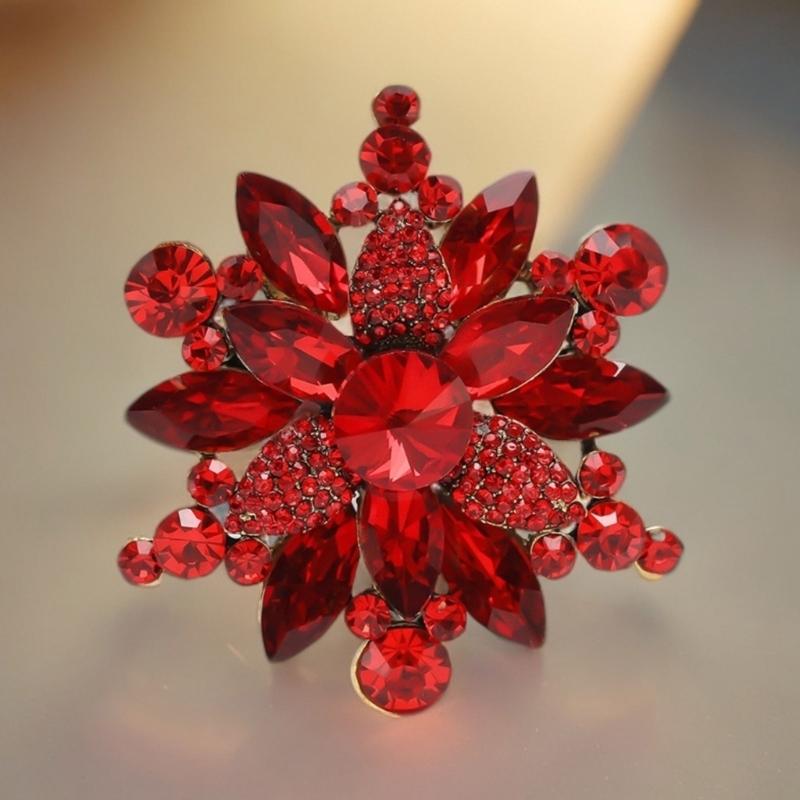 Crystals Flower Brooch For Women Elegant Party Wedding Accessories Portable Alloy Jewelry With Secure Clasp