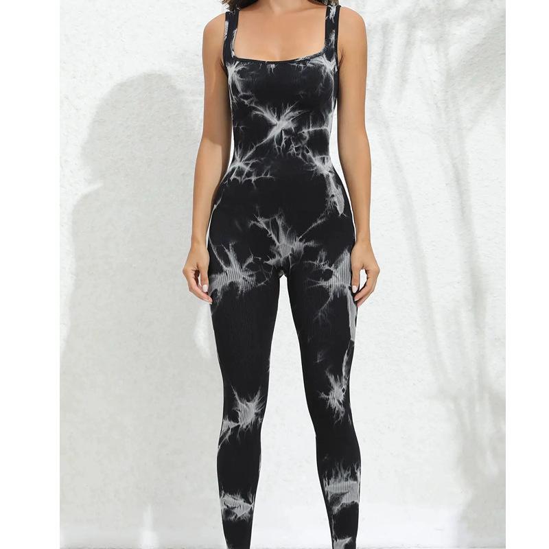 New Seamless Tie Dye Jumpsuit Yoga Suit Sleeveless Camisole Pants Sports Jumpsuit Yoga Jumpsuit Women
