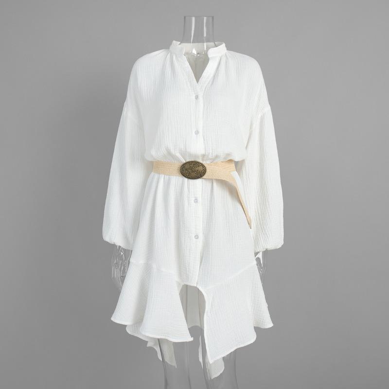 

Irregular Short Dress Summer New Crew Neck Bat Sleeve Pleated Shirt Dress L білий
