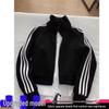 Unisex Dark Blue Three-Stripe Stand Collar Hoodie Jacket for Autumn/Spring
