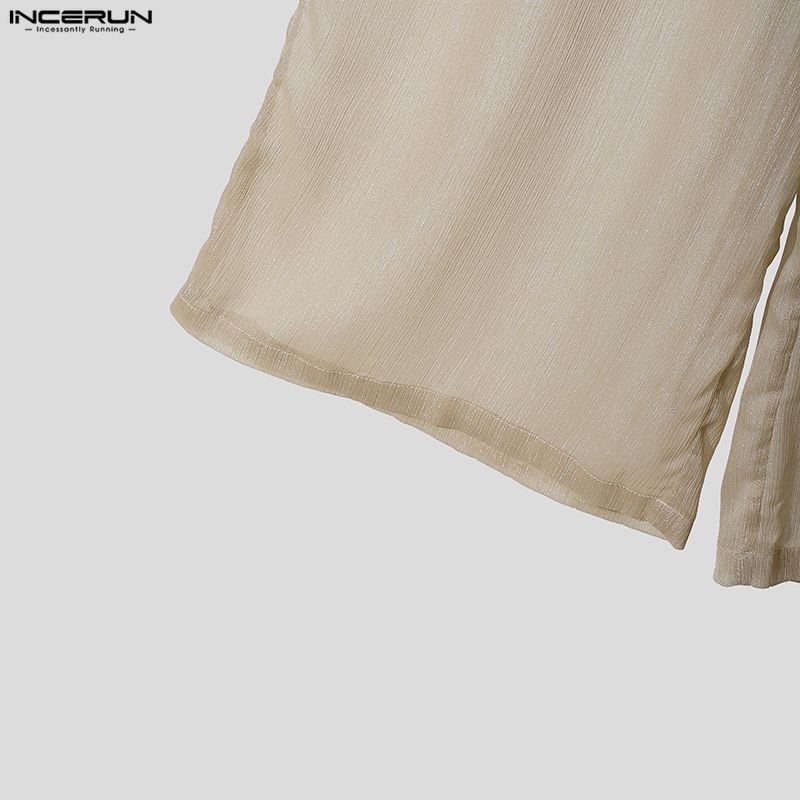 INCERUN Men's Sheer See-Through Casual Loose Beach Party Wide Leg Trousers Pants