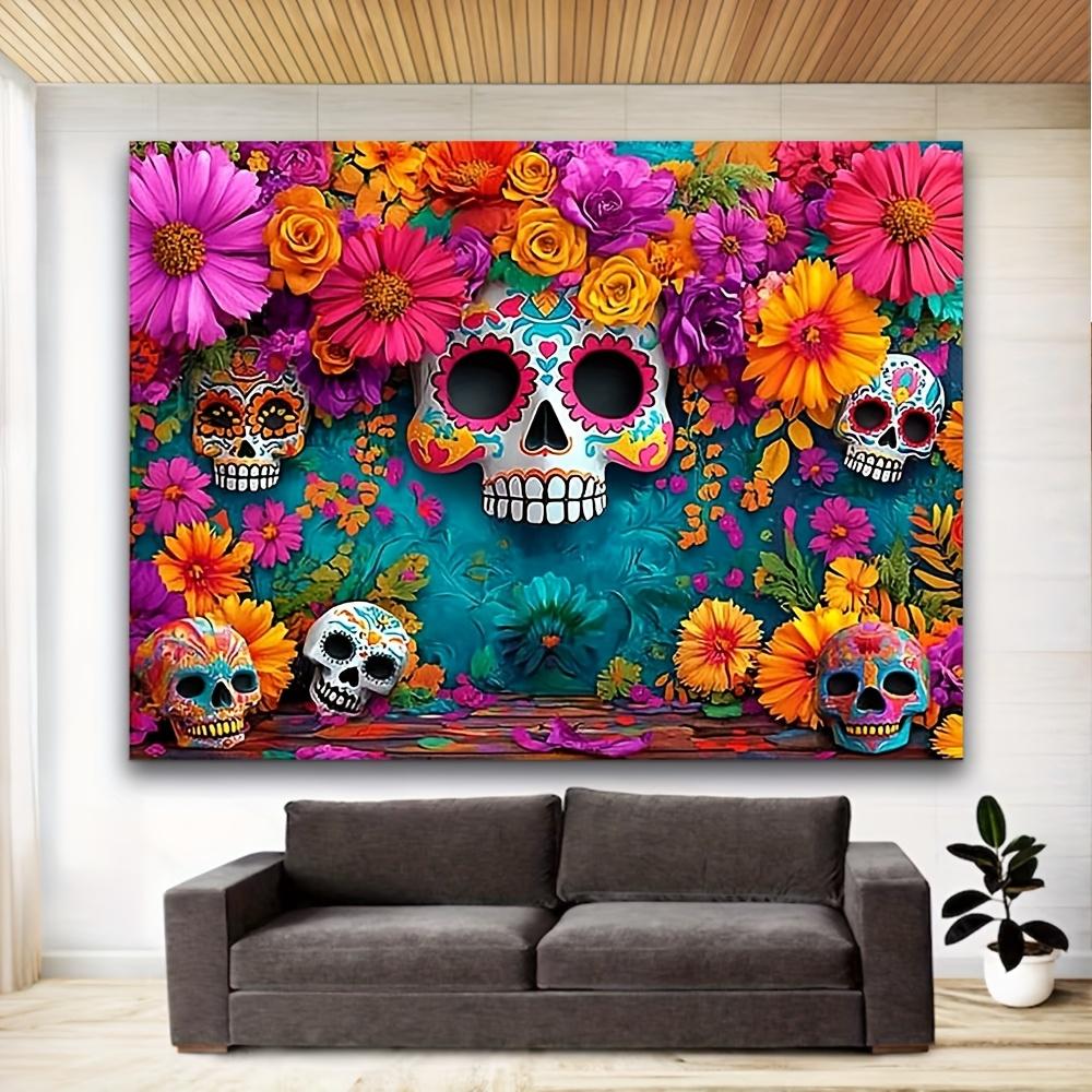 Sfondo per Festa del Giorno dei Morti Fiesta Messicana Teschio di Zucchero Fiori Sfondo Fotografico Dia DE Los Muertos Articoli per Festa
