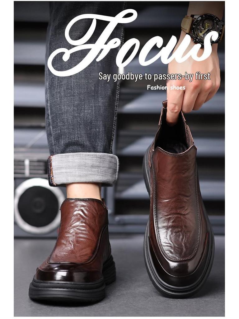 Men's Chelsea Martin Retro Leather Ankle Boots - British Style Mid-Top for Autumn/Winter