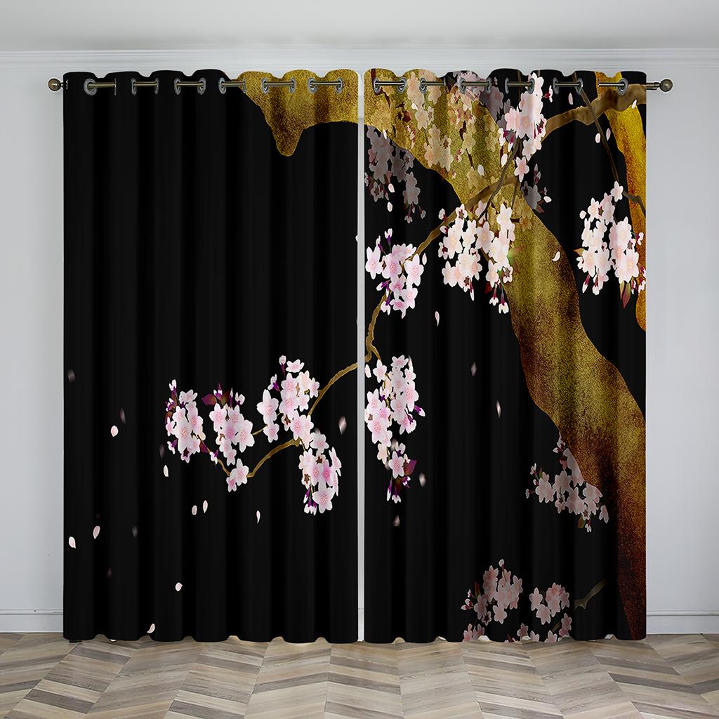 Cherry Blossom Design Curtain Flowers Trees Landscape Sunshade Curtain Living Room Bedroom Home Decoration Thin Curtain 2 Pieces