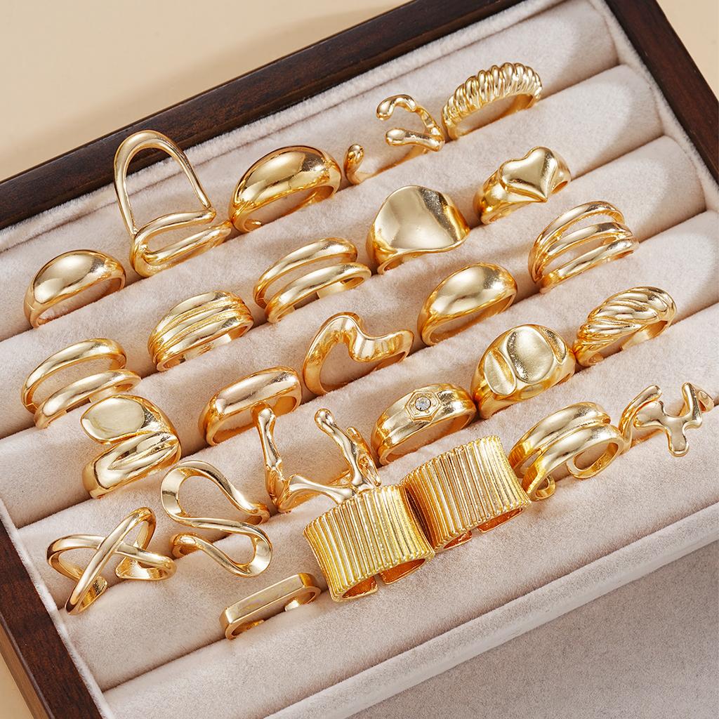 26 Pcs/Set Vintage Irregular Geometric Finger Rings for Women Minimalist Exaggerated Hollow Twist Thick Open Rings Punk Jewelry
