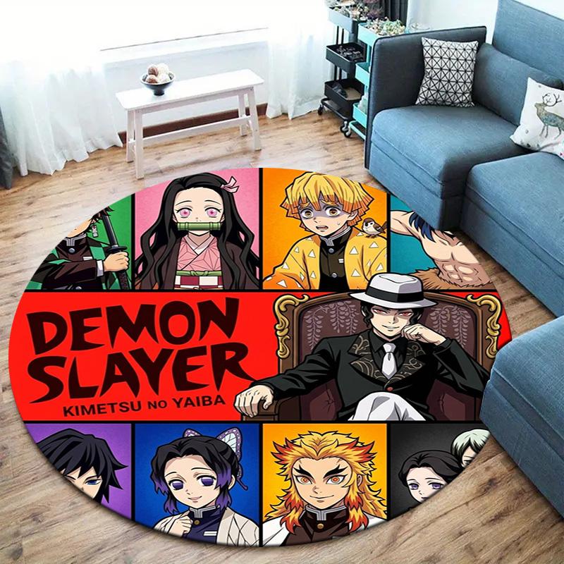 Demon Slayer Round Area Rug Carpet Rug For Living Room Bedroom Sofa Playroom Decor Nonslip Floor Mat