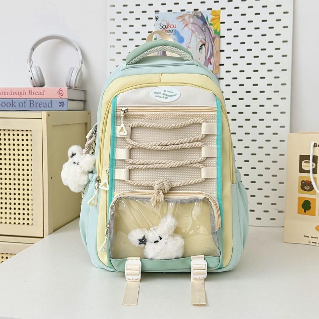 Schoolbag Wear-resistant Practical Student Schoolbag Large Capacity Bar Pain Bag Two-dimensional Transparent Pain Bag Dopamine Color Scheme Backpack