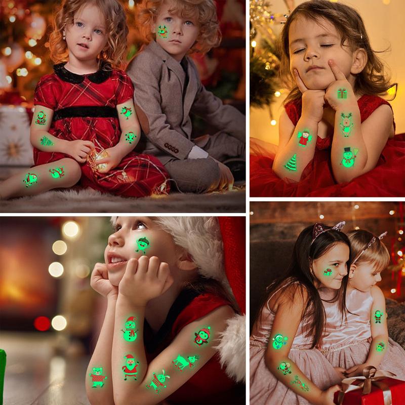 10 Sheetsset Christmas Luminous Tattoo Sticker Kid Arm Face Glowing Waterproof Tattoos False Temporary Tattoo Stickers