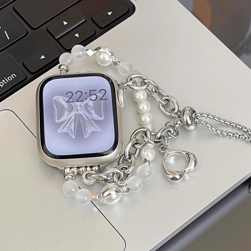 Für Apple Watch Kettengliederarmband Ultra 2 49 38 44 41 45 mm für iWatch Serie 9 8 7 6 5 SE 4 3 Anhänger Perlenarmband Uhrenarmband