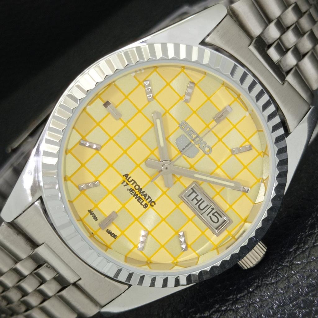

MENS VINTAGE REFURBISHED SEIKO 5 AUTOMATIC JAPAN YELLOW DIAL WATCH a440403-9 Sk-a440403-1
