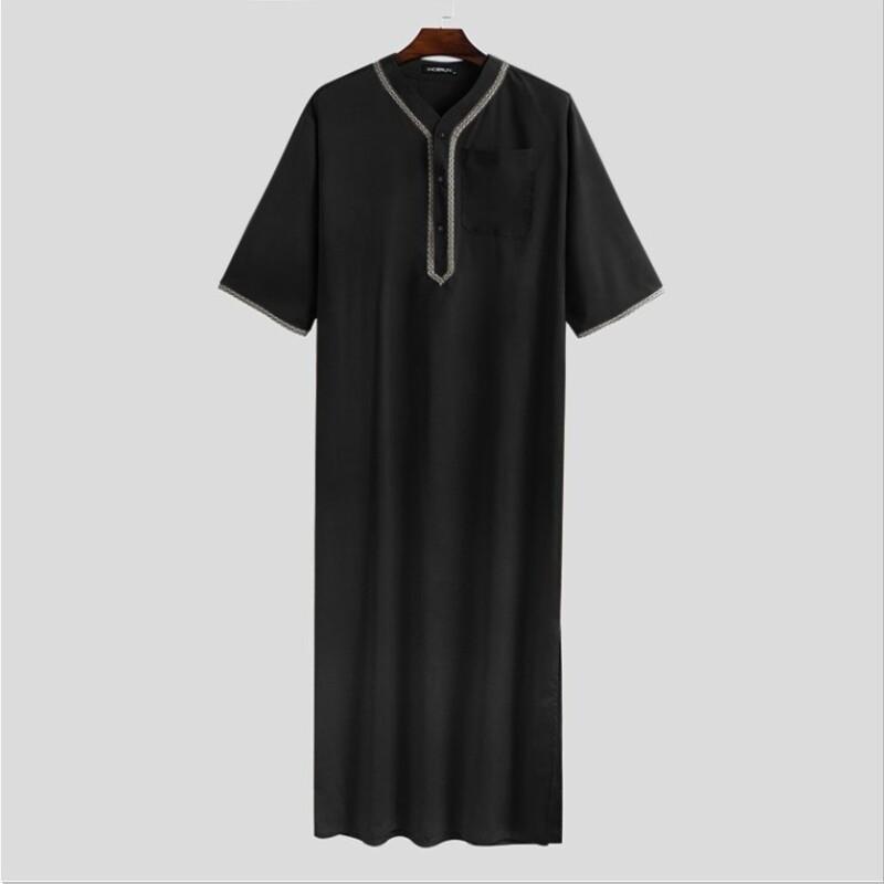 Men Muslim Islamic Kaftan Arab T Shirt Men Long Robevintage Middle Sleeve Robe Loose Dubai Saudi Long Top Ramadan Muslim Dress