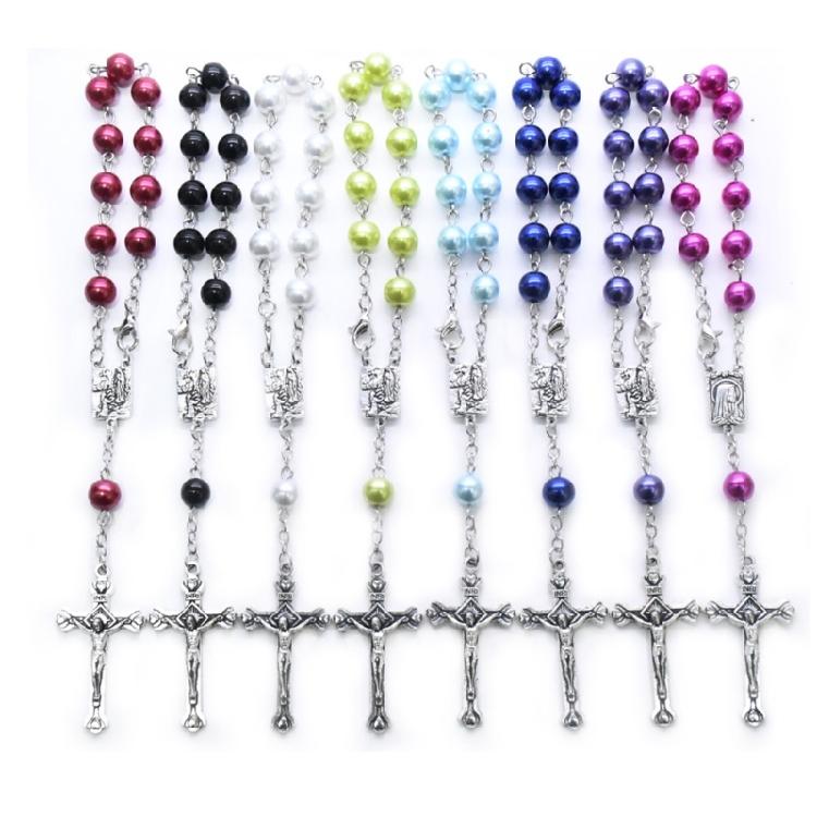 8mm Pearl Rosary Bead Finger Baptism Rosaries for Christening Baby Shower