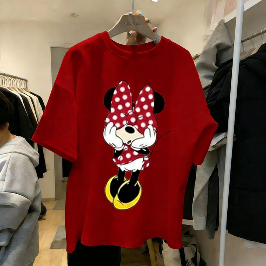 Disney Mickey Minnie Cartoon Print T Shirt Couple Summer Cotton Man Women Short Sleeve Casual Top Streetwear Graphic Tee Vintage