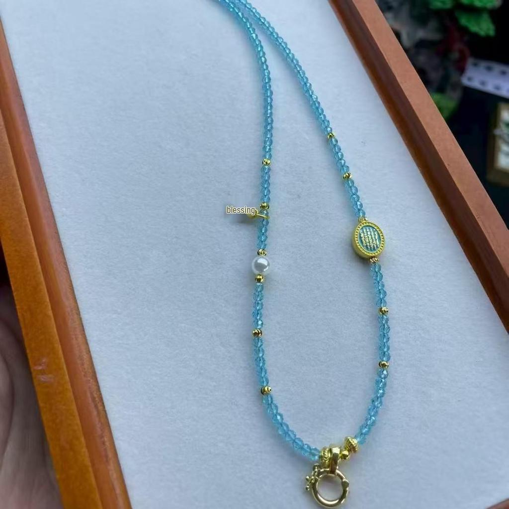 Thailand Amulet Crystal Beaded Necklace with Thangka Buckle and Jade Pendant