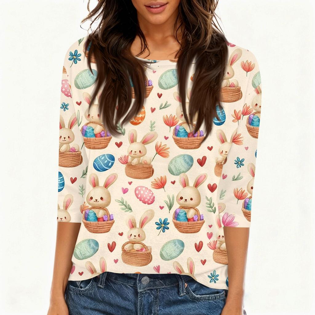 Women's T Shirt Christmas Print 3/4 Sleeve Daily Weekend Fashion Basic Round Neck Regular Top