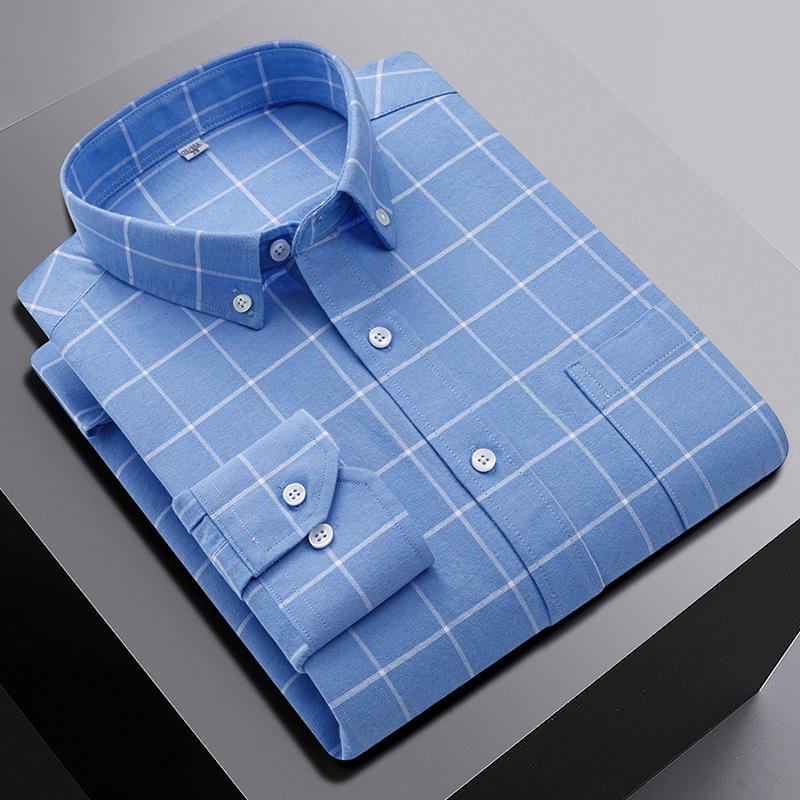 Nouveau dans Chemise Surdimensionnée Manches Longues 100% Coton Chemises pour Hommes Coupe Ajustée Formel Uni Chemise à Carreaux Décontracté Hauts Designer Vêtements Noirs