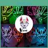 Japanische Fuchsmaske Anime Expro Dekor mit Neon-LED-Licht für Halloween Cosplay