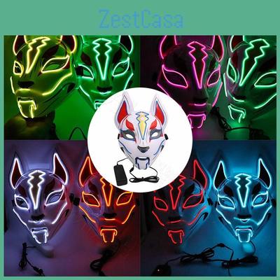Japanese Fox Mask Anime Expro Decor With Neon Led Light For Halloween Cosplay