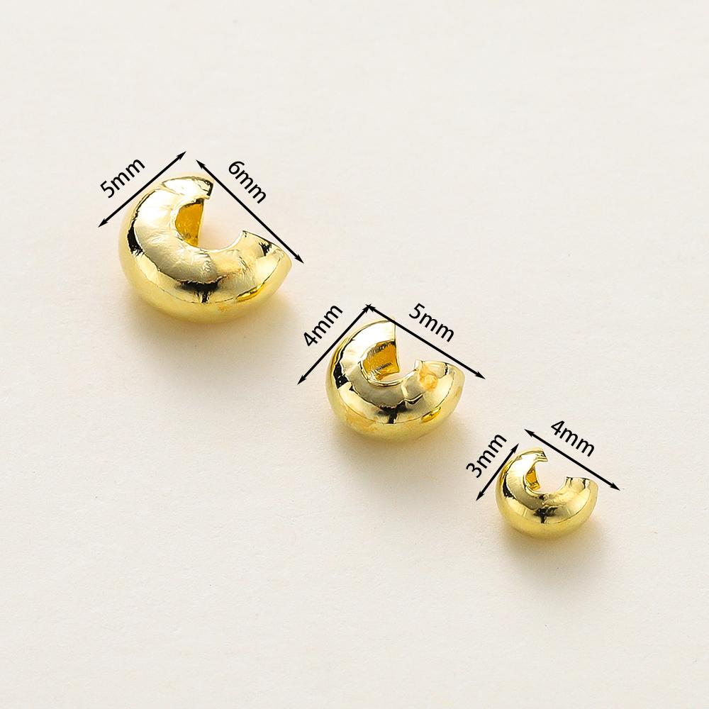 3Mm4Mm5Mm 14K 18K Gold Plated Open Crimp Beads Covers Crimp End Beads Stopper Spacer Beads For Diy Jewelry Making Supplies