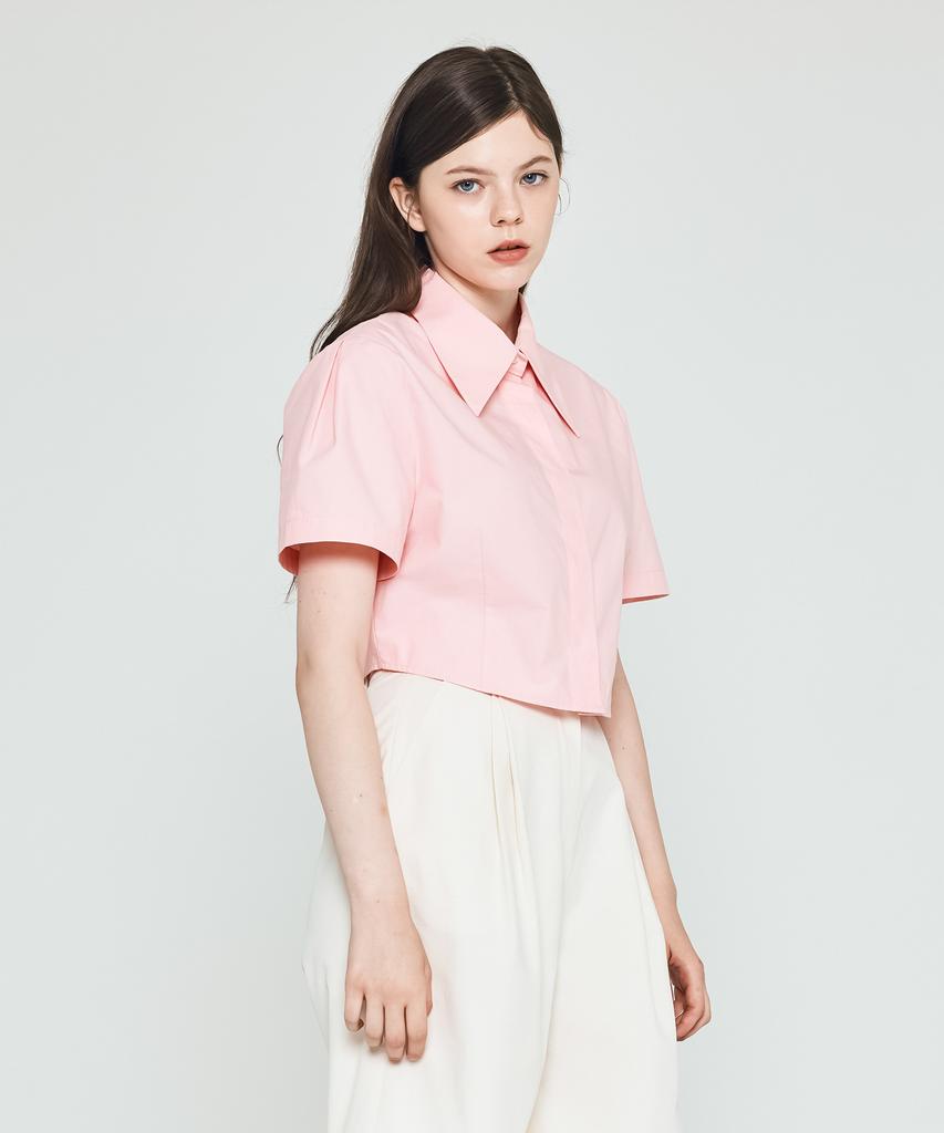 Depassion Big Collar Crop Short Sleeve Shirt (Pink)
