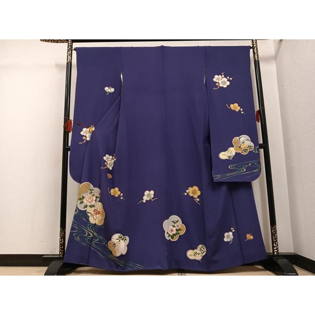 

Heiwaya Kimono - Luxurious long-sleeved kimono, piece embroidery, plum, branch flower pattern, gold color, pure silk, masterpiece AABG4134ph