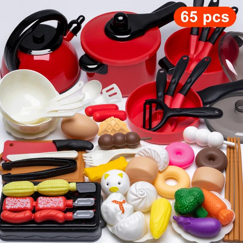 85 Pcs Simulation Kitchen Toys Set Cookware Fruits Cutting Kitchen Accessories Cooking Toys for Kids Girls Children Kitchen Toys