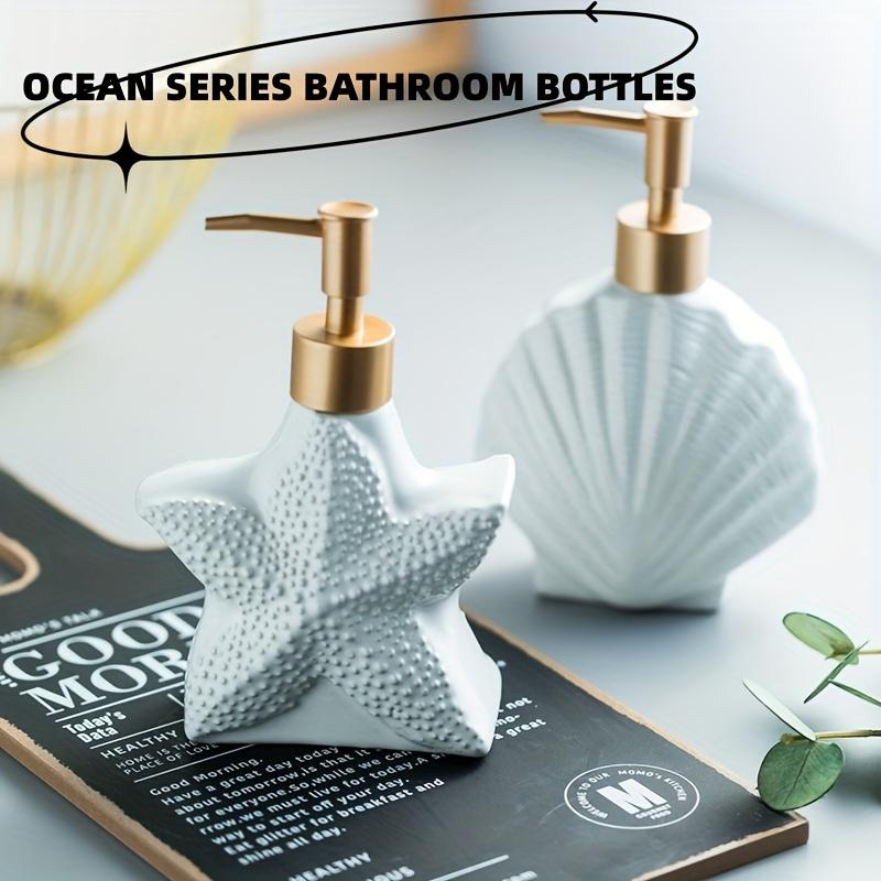 1pc Starfish Ceramic Lotion Dispensers,Shell Shaped Soap Dispenser, White Ceramic Lotion Bottle With Golden Matte Pump,Hand Soap Dispenser,Home Decor