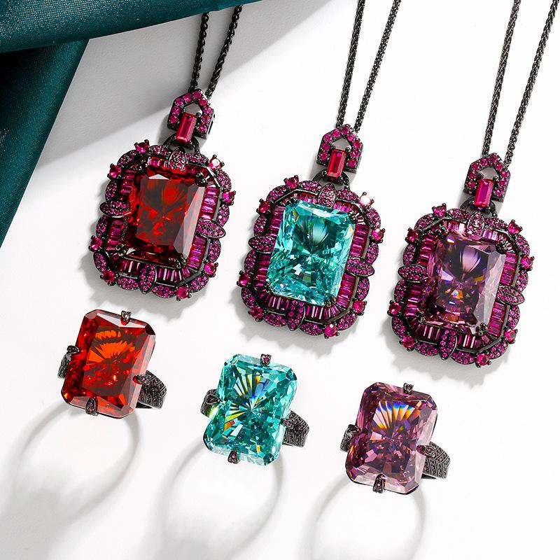 Jewelry Set Redeen Chepala Green Square Diamond Black Gold Set Main Stone 15 * 20