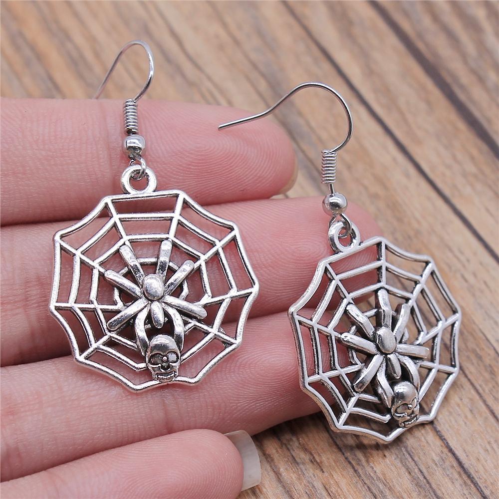 Spider Drop Earring Vintage Antique Silver Color Antique Bronze Color Cobweb Dangle Earring For Women