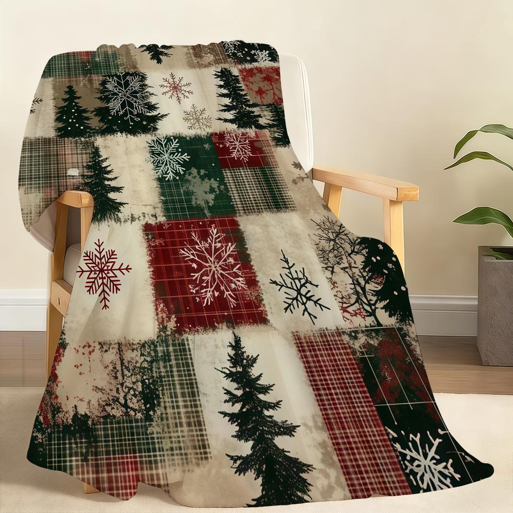 Red Buffalo Plaid and Snow flake Blanket For Soft Throw Blanket for Picnic Bed Sofa Home Bedroom Cozy Warm Comfortable