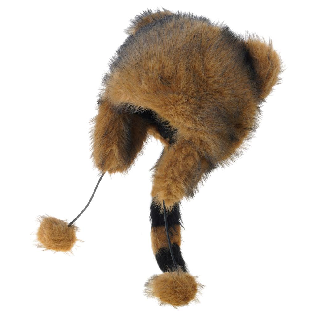Russian Style Raccoon Hat Winter Mongolian Hat Thicken Parent Kids Raccoon Tail Hat for Adult Teens Keep Warm Plush Hat