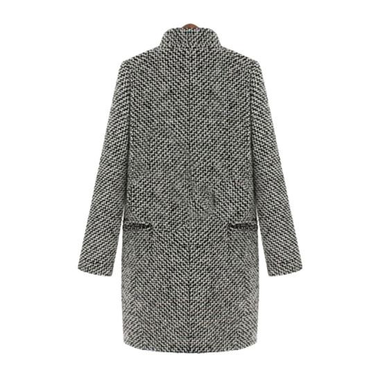 Coat Plaid Single Button Woolen Plaid Coat with Pocket for Daily Life