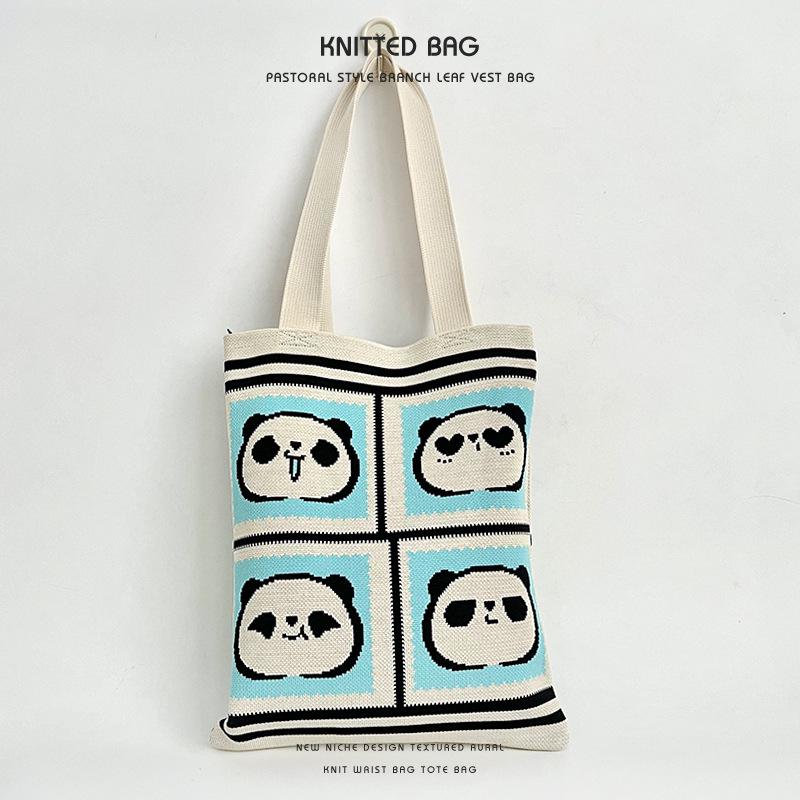 2025 Cute Panda Knitted Shoulder Bag: Large Capacity, Versatile Storage for Women and Students