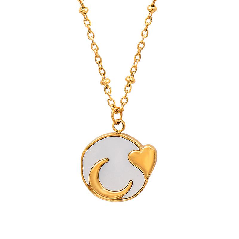 טיטניום פלדת טיטניום מעטפת לבנה ירח אהבה שרשרת תליון עגול