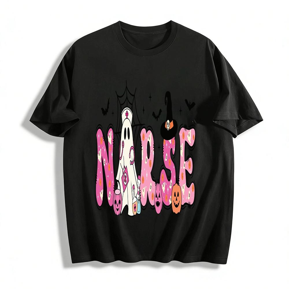 Halloween Ghost Nurse Themed Print Casual Top Pure cotton T-shirt XXS