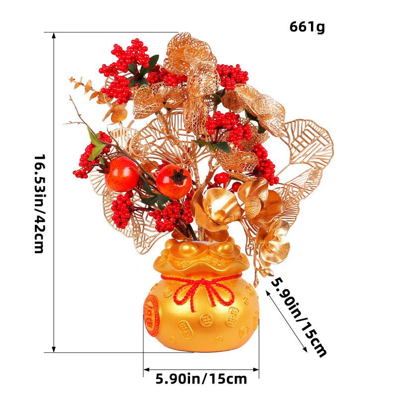 Golden Lucky Bag Flower Pot New Year'S Ornament Year Of The Dragon Housewarming Gift Lucky Bag Home Ornament