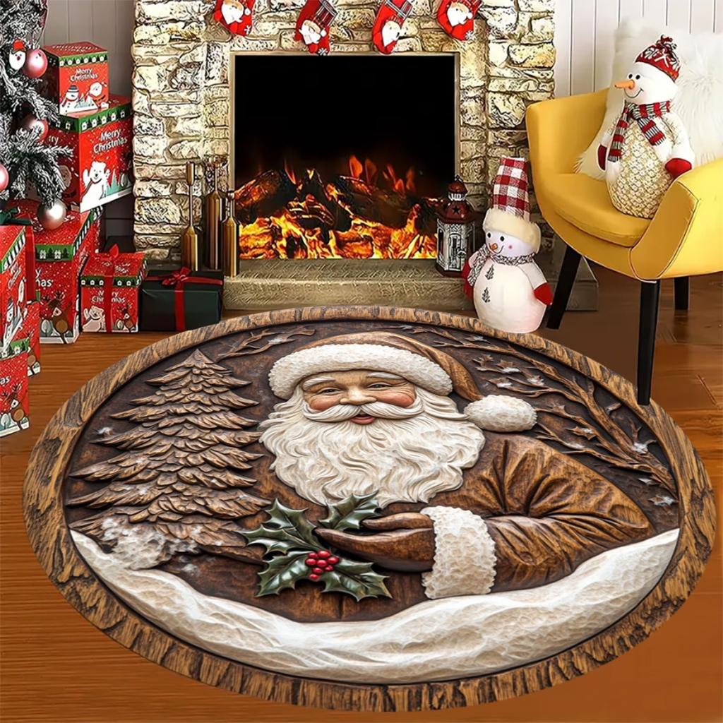 Festive Flannel Santa Mat, Plush Soft Rug for Christmas Thanksgiving, Cozy Home Gift for Living Room, Kitchen, Washable