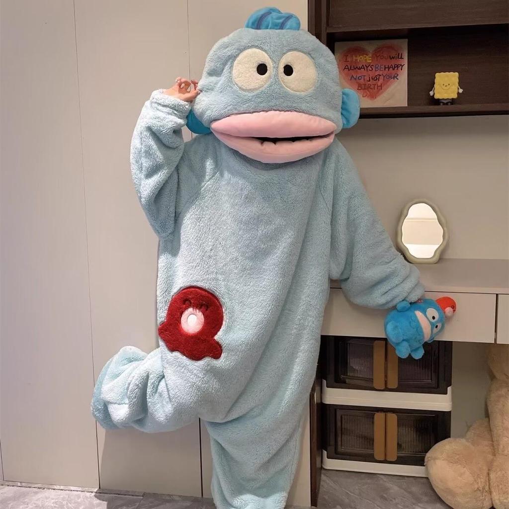 Whimsical Fish & Hanton Couple Pajamas - Unisex Winter Coral Fleece Funny Cartoon Loungewear