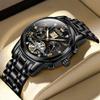 OLEVS Men's Automatic Skeleton Watch Black Waterproof Date Luminous Business Fashion Wristwatch