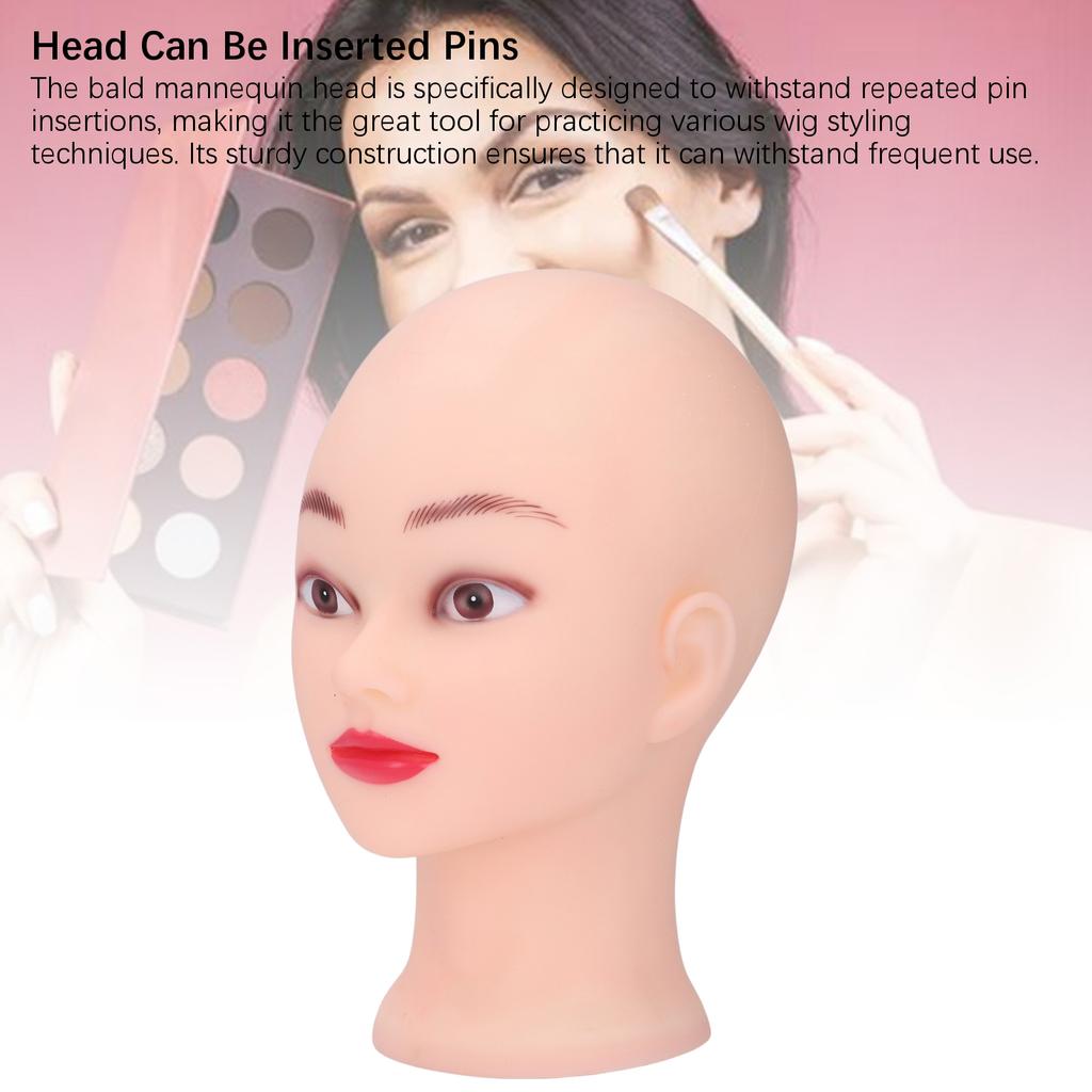 PVC Bald Mannequin Head with Makeup Wig Hat Display Model Head Mannequin Head for Practicing Massage Hairdressing Displaying Wigs