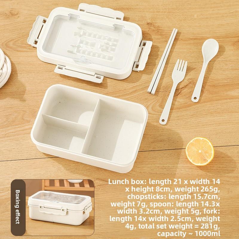 Wheat Compartment Lunch Box, Student and Office Worker Lunch Box, Portable Lunch Box, with Fork, Spoon and Chopsticks