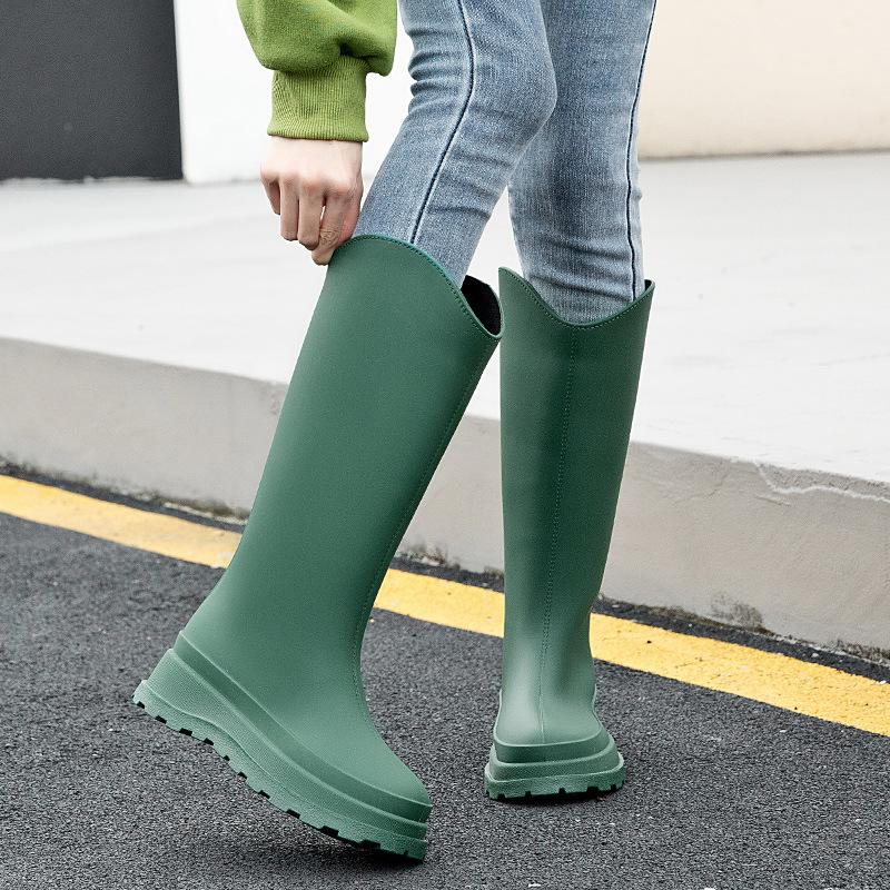 High rain shoes women's new solid color non-slip thick-soled water shoes long rain boots fashion water boots thermal rubber shoes